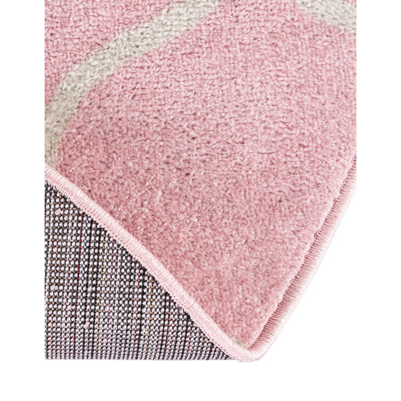 Llanet Geometric Pink Area Rug, Pink, Round 6'1"