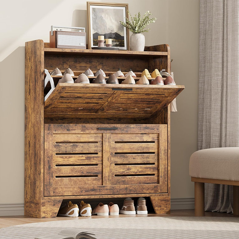16 Pair Flip Down Shoe Storage, Brown