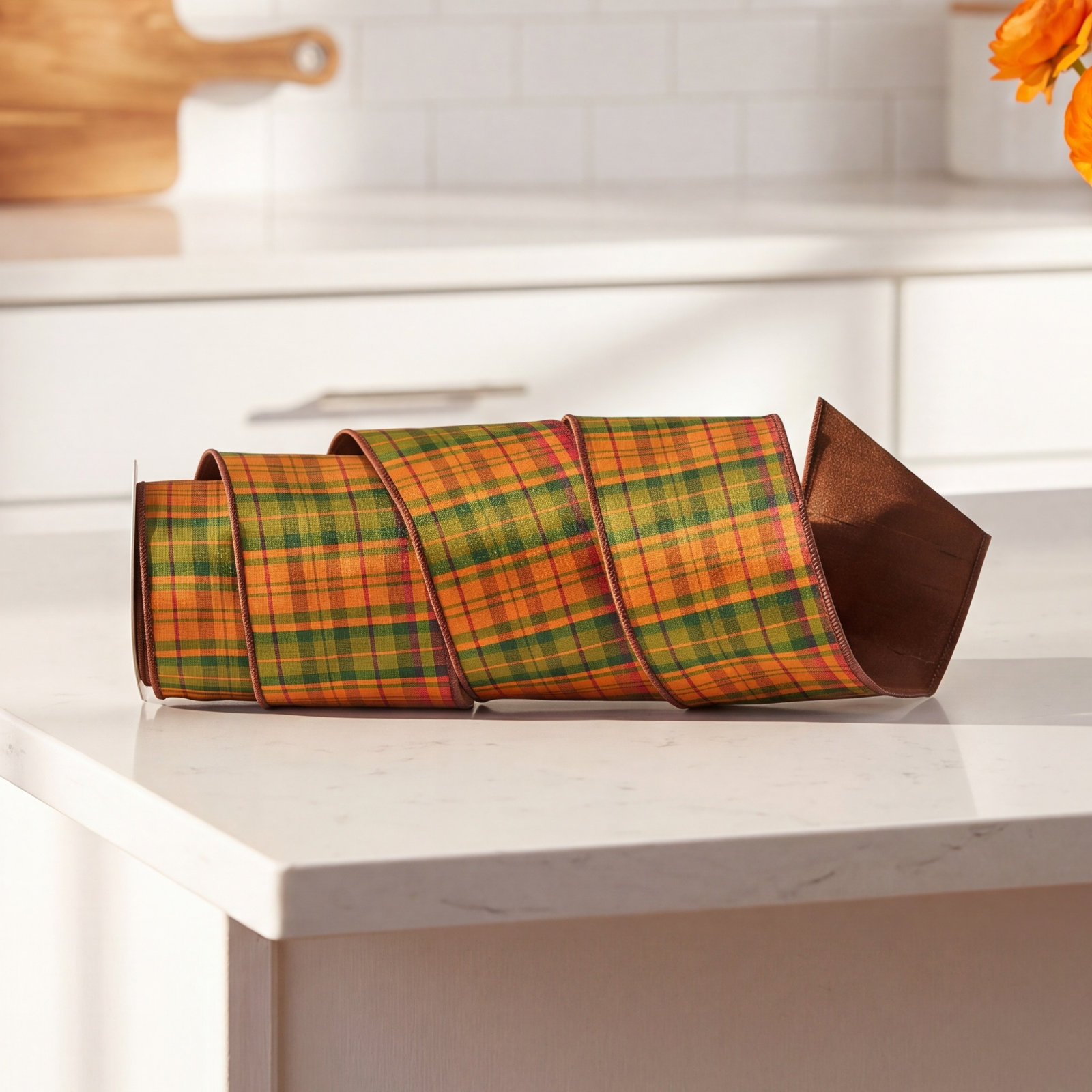 4"X10Y Dupion Autumn Plaid Ribbon