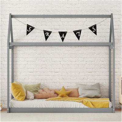 Lit simple en bois, gris