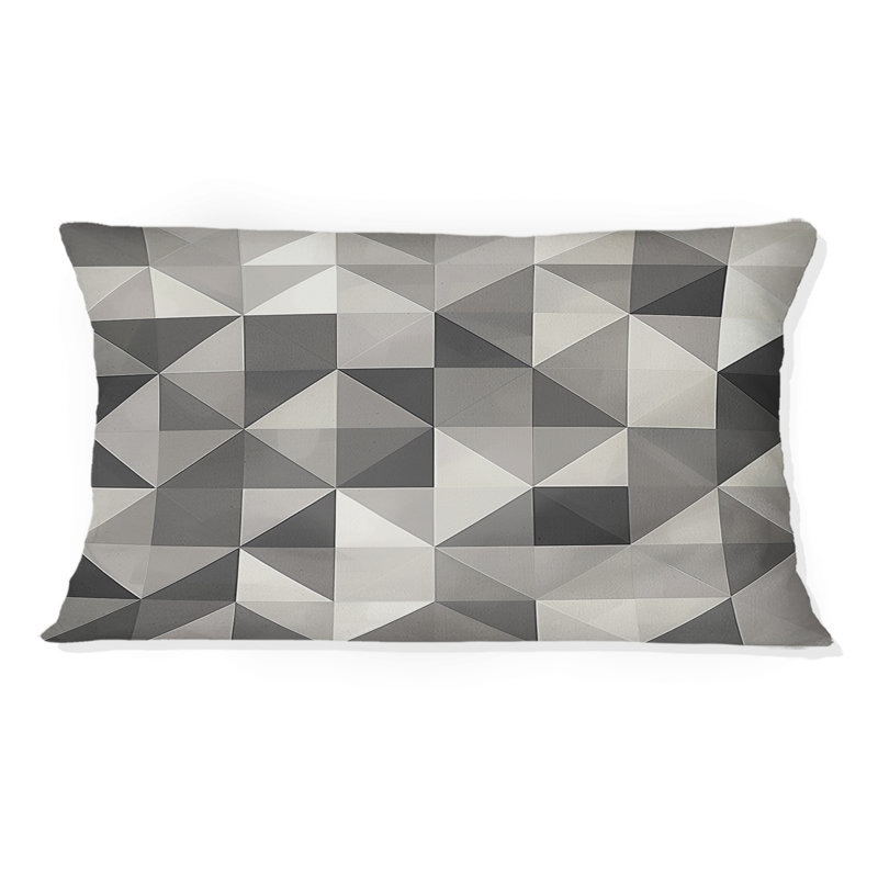 Coussin lombaire moderne gris et noir avec triangles géométriques modernes II