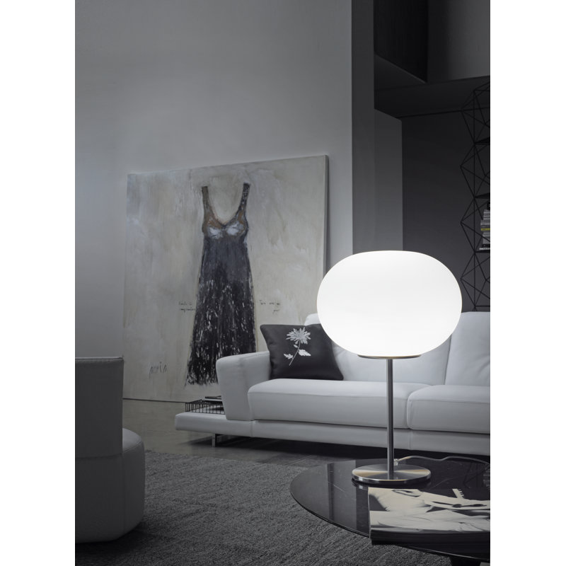 Lucciola Table Lamp M White Matt Satin Nickel E26 Ul, 12" H x 16" W x 16" D