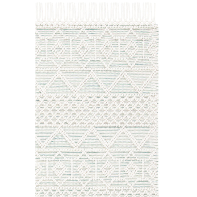 Aldeline Geometric Handmade Area Rug in Ivory/Light Green, Runner 2'3" x 8'
