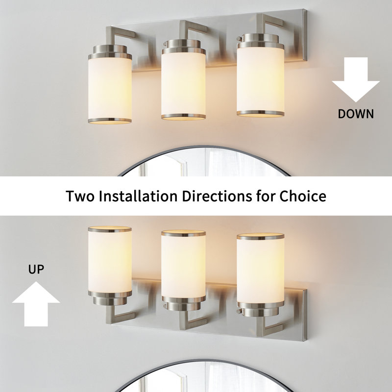 Dimmable Transitional Vanity Light, Brushed Nickel, 3 Lights