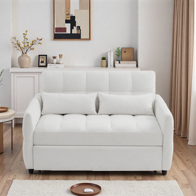 Pull-out Sofa Bed With Tufted Design, Adjustable Backrest, Three Usb Ports And Two Lumbar Pillows