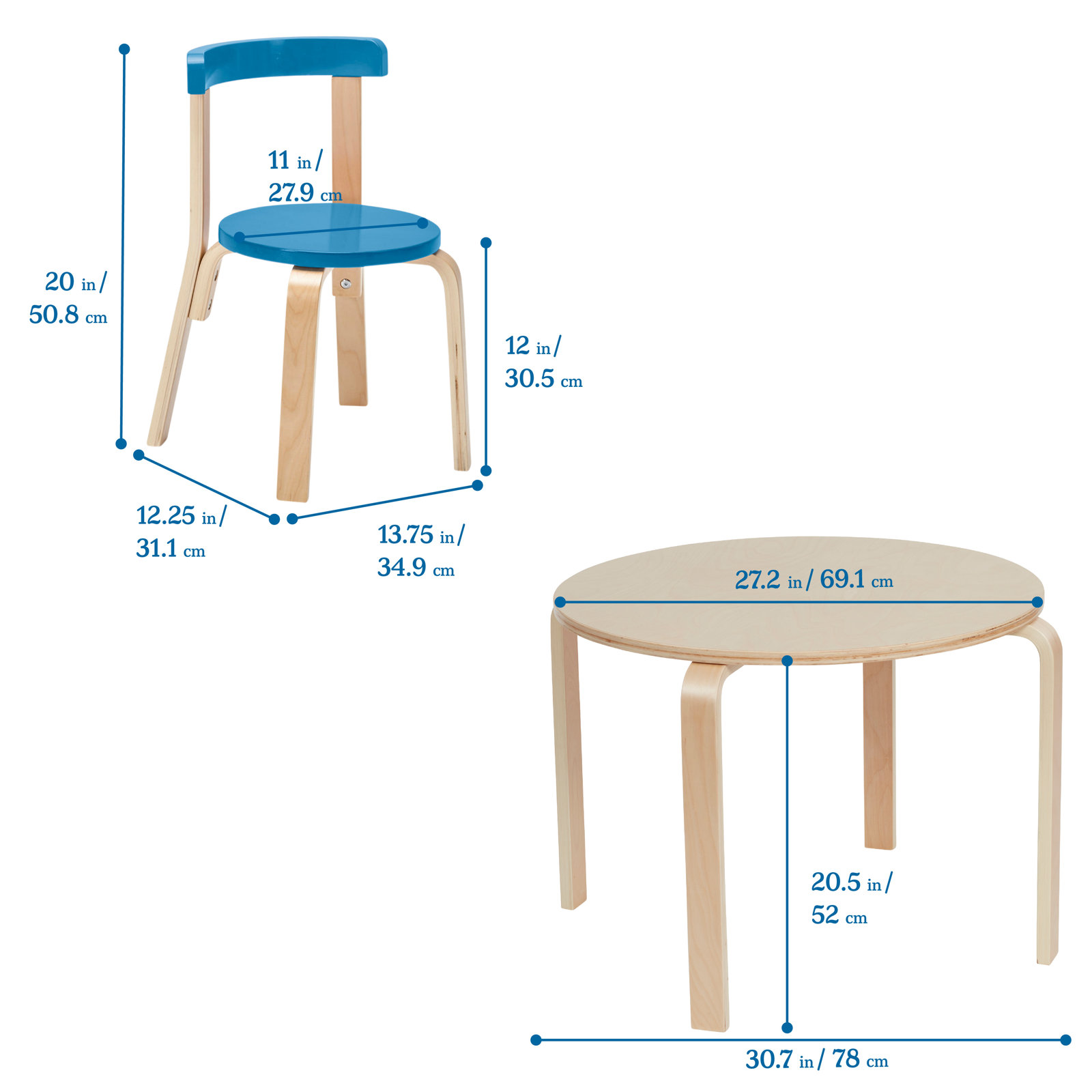 Bentwood Kids Table and Chair Set, Contemporary