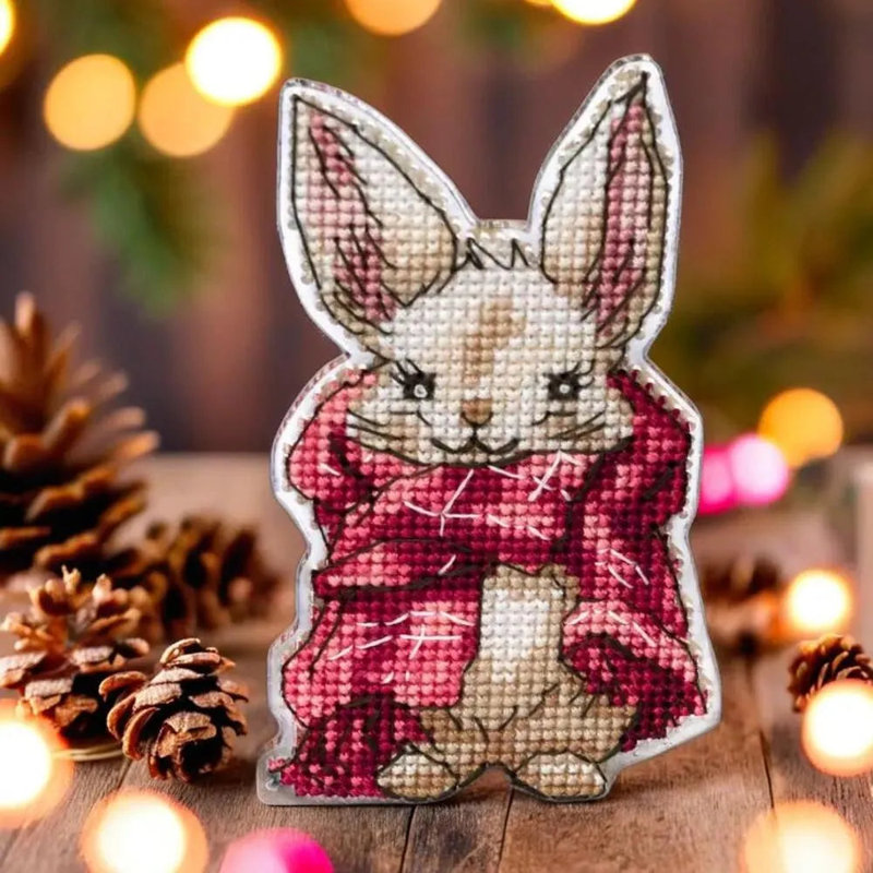 Lapin au point de croix sur une base en plastique FLX-006