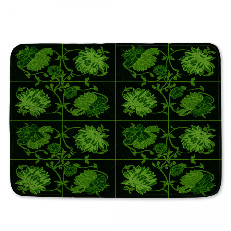 Tapis de bain vert à motif floral, L 24 po x L 17 po