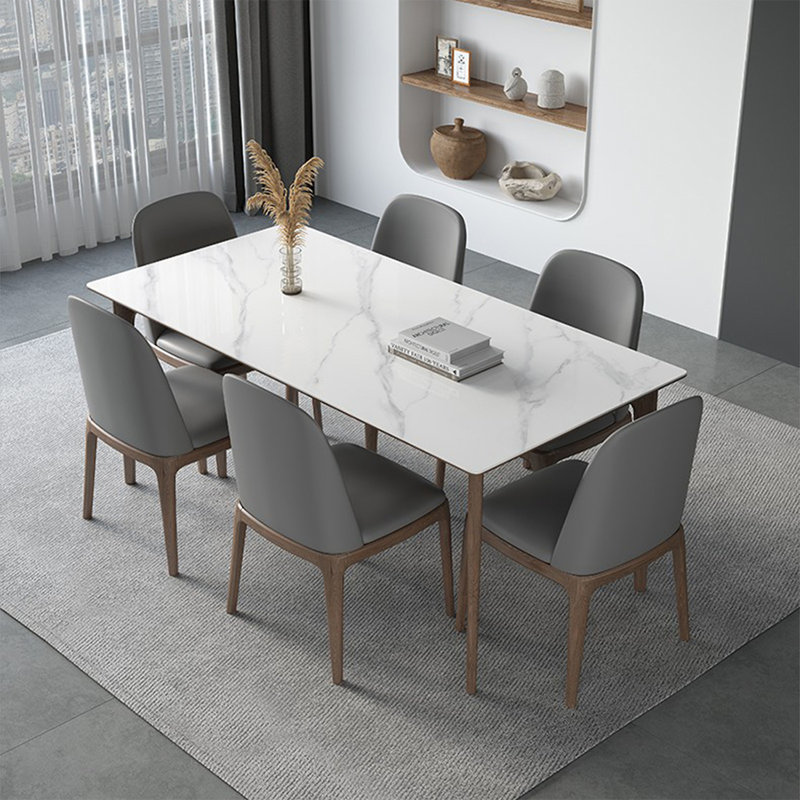 White Rectangular Sintered Stone tabletop with Solid wood Dining Table For Dining Room/Kitchen, 29.53"H x 70.87"L x 35.43"W