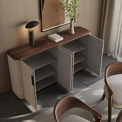 55.12"Brown and Gray Rectangular Saddle Leather Finish Sideboards