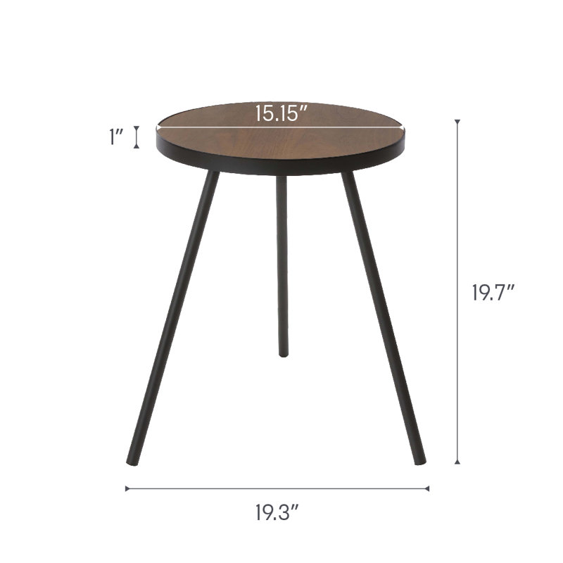 Black Round Wood and Metal Minimalist Side Table