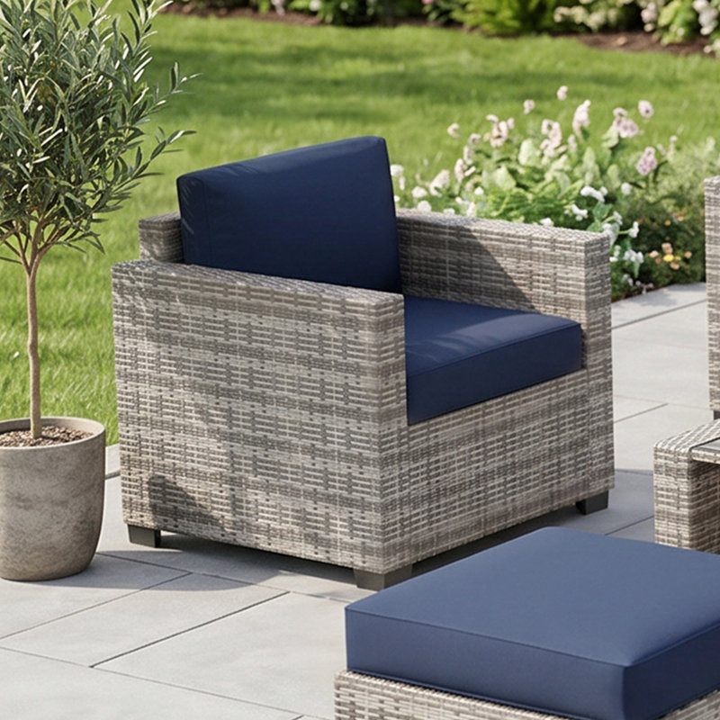 7 Piece Rattan Sectional Seating Group With Cushions, 6327Nv-B11, Navy