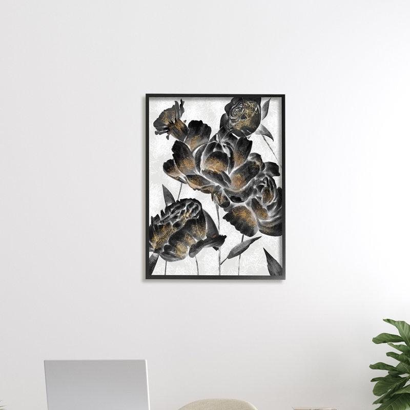Blooming Black Roses - impression, Giclée encadrée noir minuit, H 14 po x l 11 po
