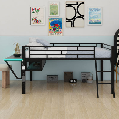 Lit mezzanine avec bureau, lit mezzanine avec bureau Gaming, lit mezzanine bas pour adultes, adolescents, enfants, noir