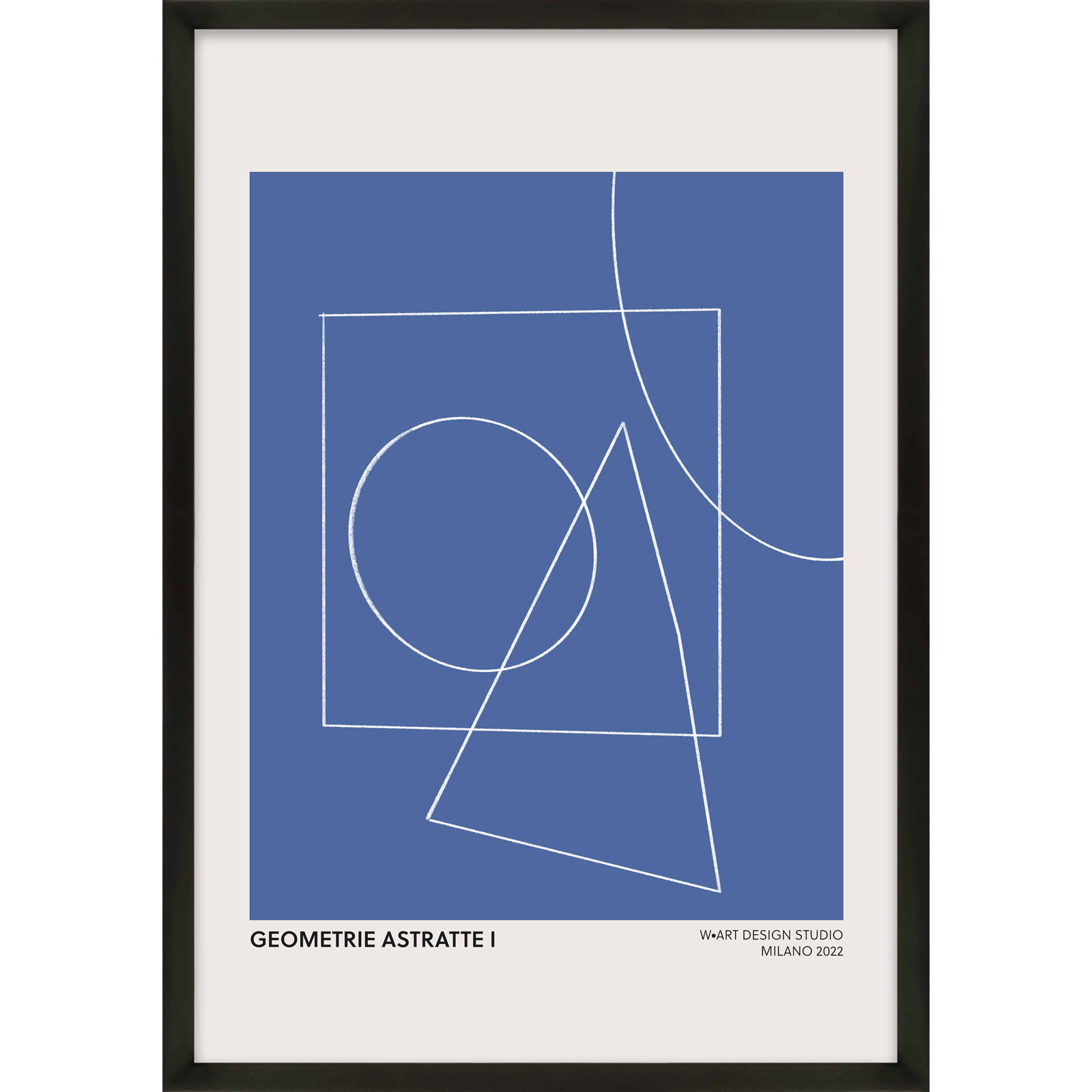 Geometric Abstraction In Blue by Romina Gadler, Black, 30" H x 21" W x 1.25"D