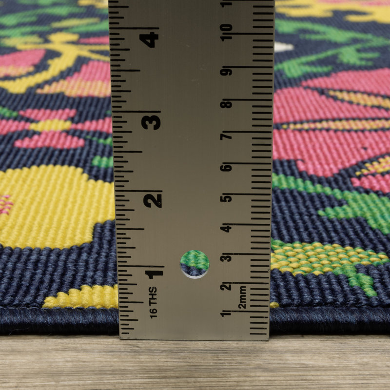 Sherley Bold Boho Floral Navy/ Multi Indoor-Outdoor Area Rug, Rectangle 6'7" x 9'2"
