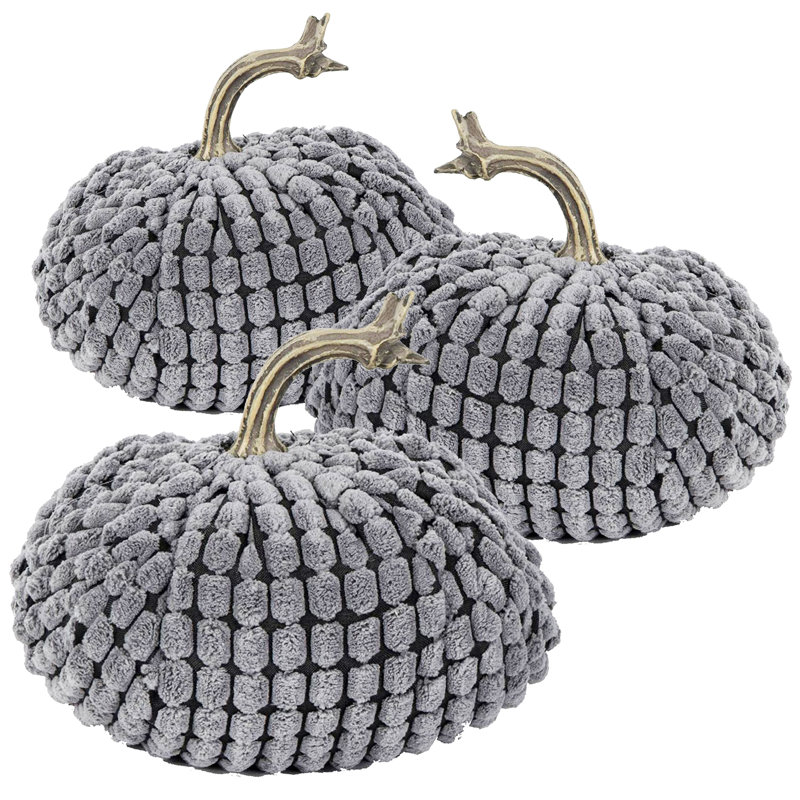 Chenille - ensemble de 3 citrouilles lestées - 5,5 po x 5,5 po x H 5 po - gris