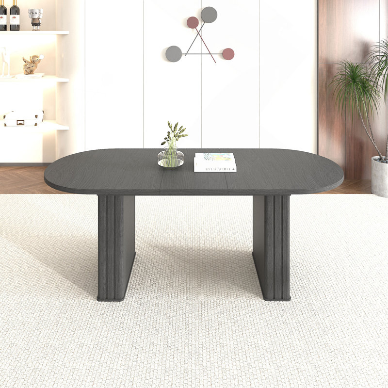 Table de salle à manger extensible pour 4 à 8 personnes, table de cuisine ovale avec base en bois pour salon familial, Noir