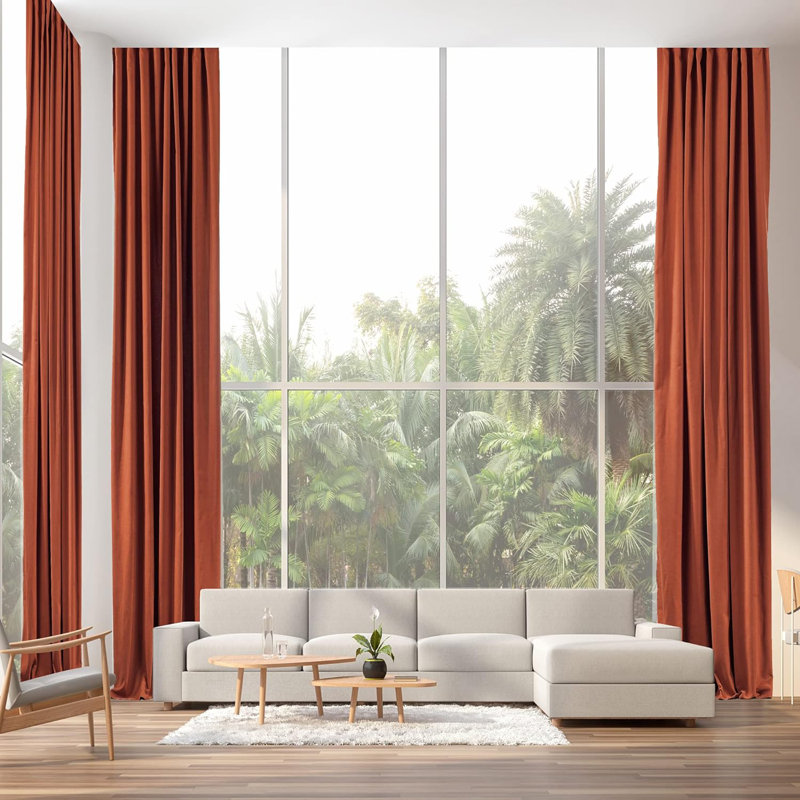 Amoya Velvet Room Darkening Curtain Pair, Burnt Orange, 100" W x 95" L