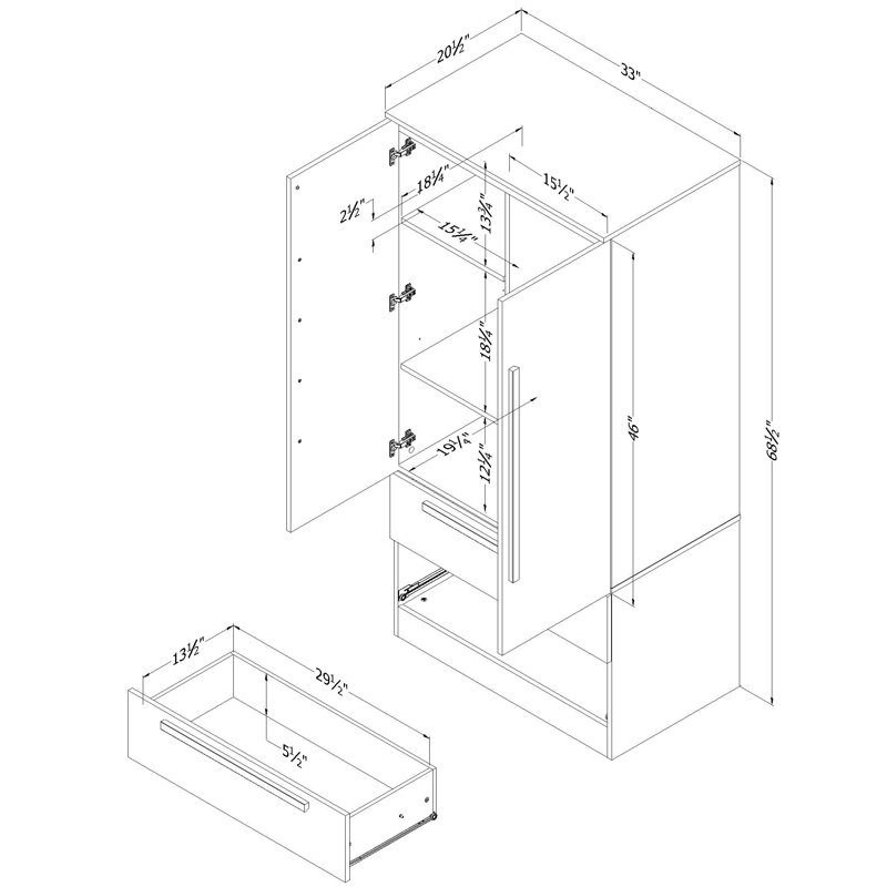 Pure White Contemporary Hinged Door Wardrobe with Drawers