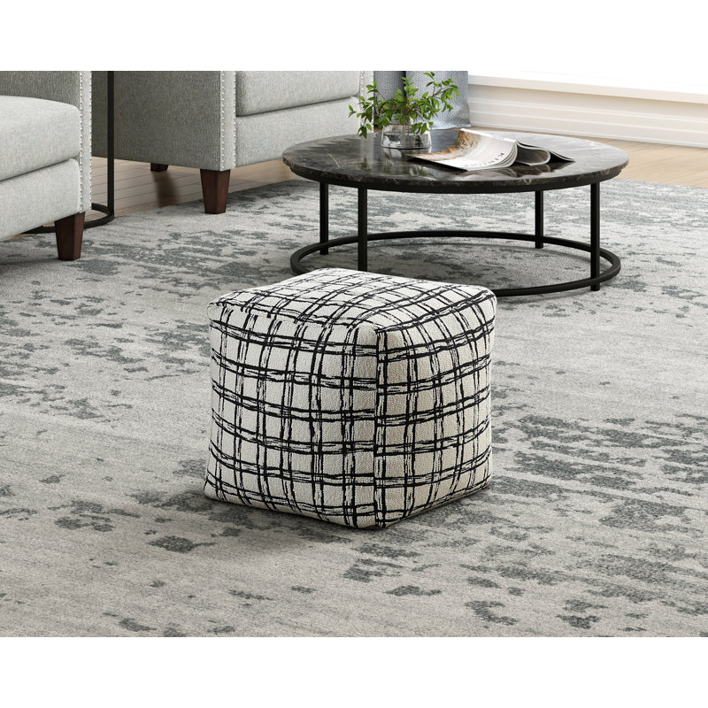 Repose-pieds capitonné moderne en jacquard, Tissu écossais noir / blanc
