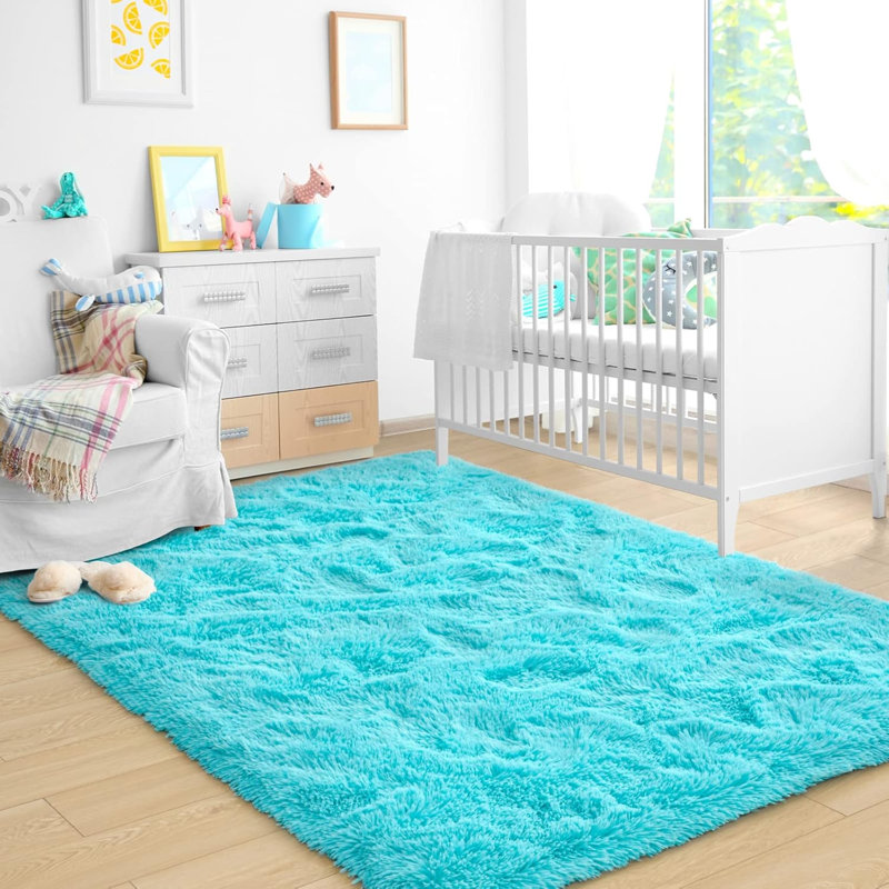 Ultra Soft Fluffy Rugs For Bedroom 4X6 Feet, Shag Area Rugs For Living Room, Large Comfy Furry Rug For Kids Baby Room Decor, Non Slip Nursery Rug Modern Indoor Fuzzy Floor Carpet, Teal