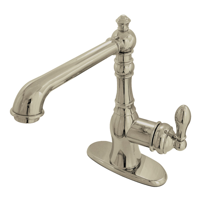 Robinet à fixation sur comptoir à poignée simple Kingston Brass, Nickel brossé, Sans douchette latérale