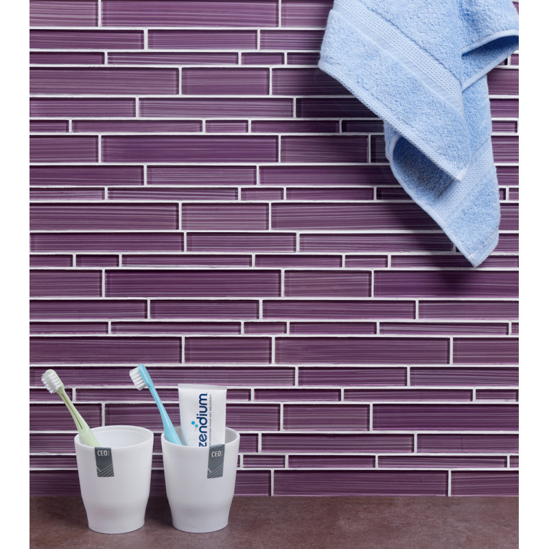 Premium Hand Painted Glass Linear Mosaic Tile, Violet