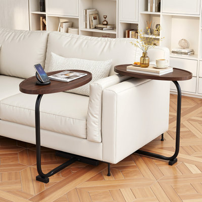Ensemble de 2 tables de chevet, tables d'appoint en forme de C pour chambre et salon, tables de chevet modernes à glisser sous le lit ou le canapé, tables d'appoint ovales en bois