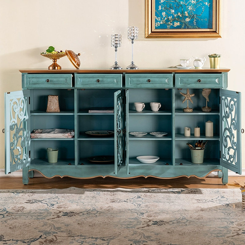 Banc de rangement bleu en bois manufacturé
