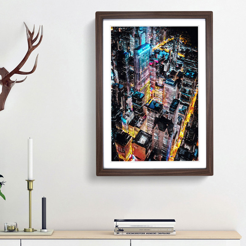 Lights of Chicago City - Picture Frame Painting Print on MDF, Walnut Framed, 36cm H x 27cm W x 2cm D