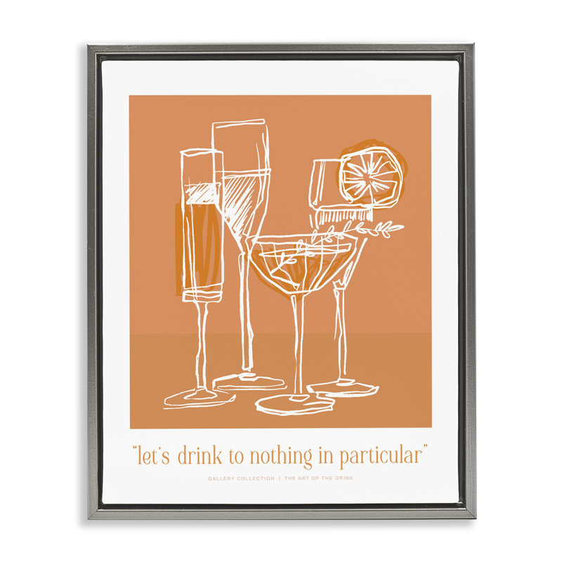 Cadre flottant Orange Drink Toast, par Lettré et doublé, H 31 po x l 25 po, Cadre flottant gris lustré