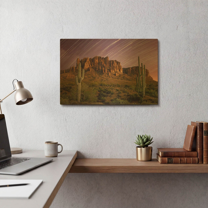 «Lost Dutchman Star Trails» par Mike Jones, art mural en métal doré, 16 po x 12 po, 16 po x 12 po