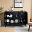 Buffet Farmhouse avec motif patchwork à rayures verticales et tablettes réglables-129234697