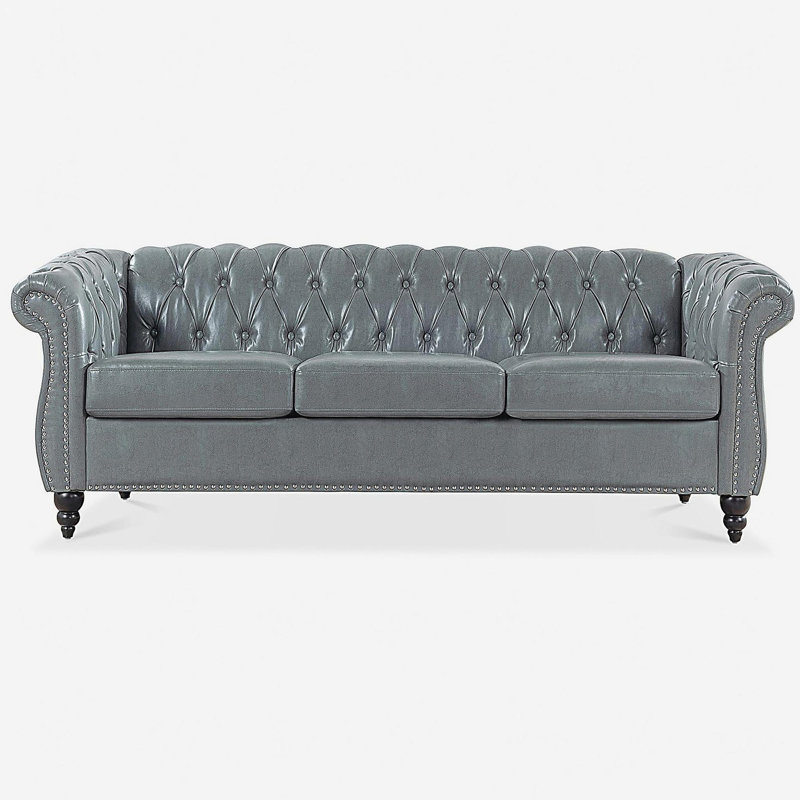 Canapé Chesterfield à accoudoirs roulés 84,65 po., Gris