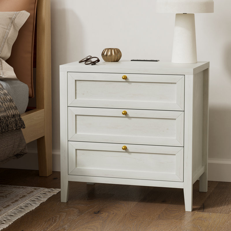 Farmhouse Nightstand With Build-In Power Strip For Bedroom, Living Room, Individual, Brown