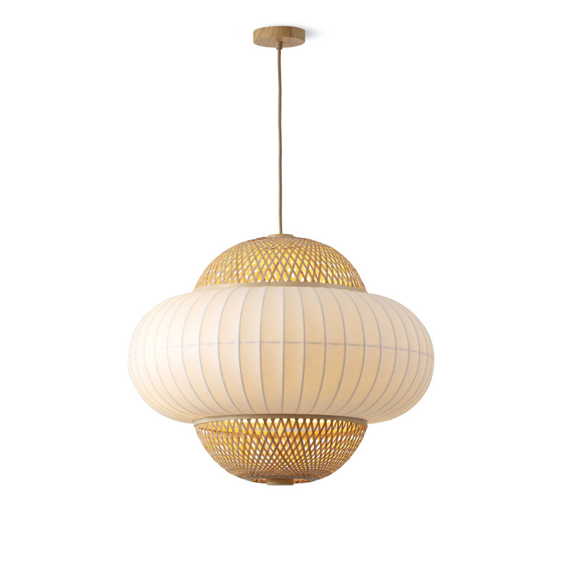 Large Bohemian Bamboo and Silk Pendant Light with Aluminum Body