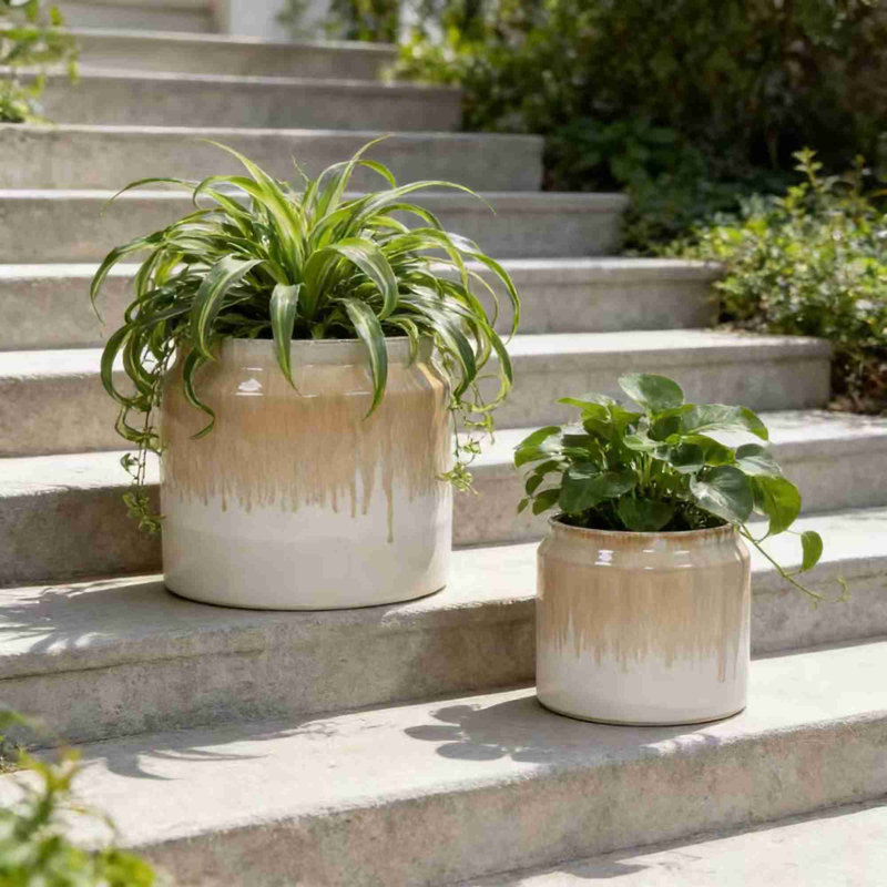 High-quality ceramic flower pots, Brown/White