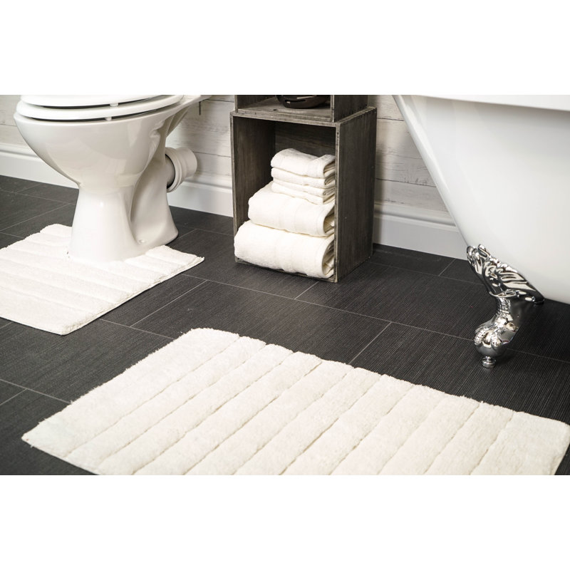 Linear Ribbed Two Piece Bath Mat Set, Cream