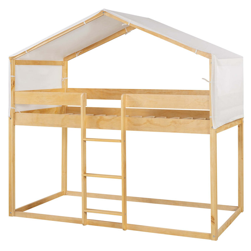 Lit simple superposé en bois avec tente, Naturel