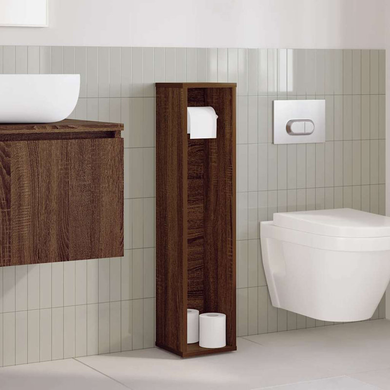Bathroom Cabinet With Roll Holder 20.5X20x90 Cm, Brown Oak