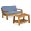 Ensemble de conversation d'extérieur en bois de teck 2 pièces - causeuse et table basse avec coussins bleus résistants à l'eau, capacité de 350 lb pour le patio, la terrasse et la cour