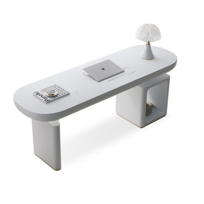 White Rectangular Solid + Manufactured Wood with 2 drawers desk