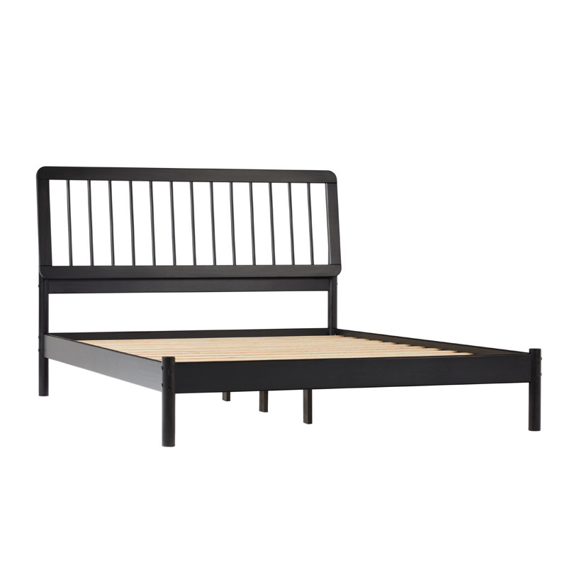 Lit en bois massif Mid-Century moderne - noir