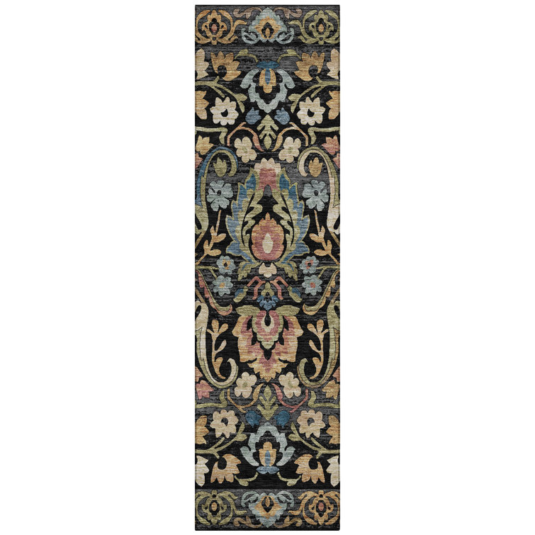 Machine Washable Indoor/Outdoor Husby ACN2193 Floral Rug