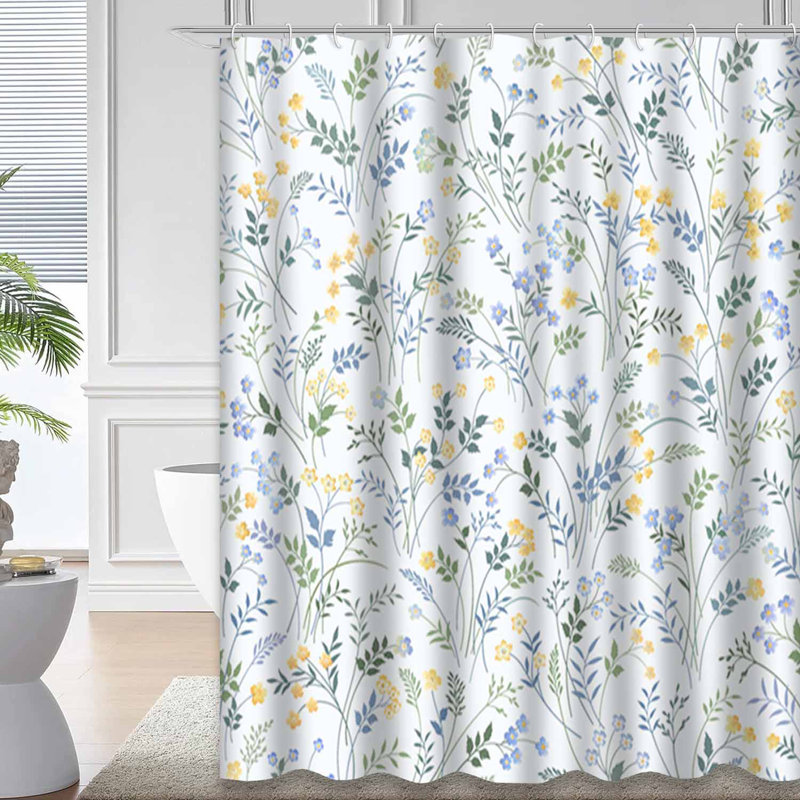 Rideau de douche à motif floral avec 12 crochets, L 72 po x l 84 po