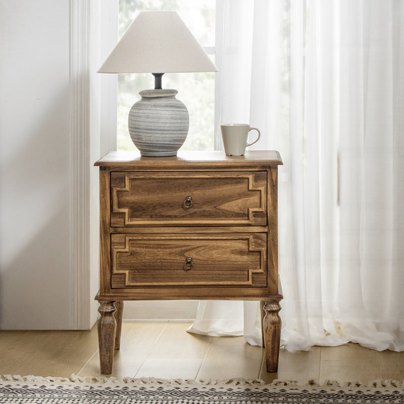 Timar 2-Drawer Solid Wood Rectangular Nightstand, Walnut