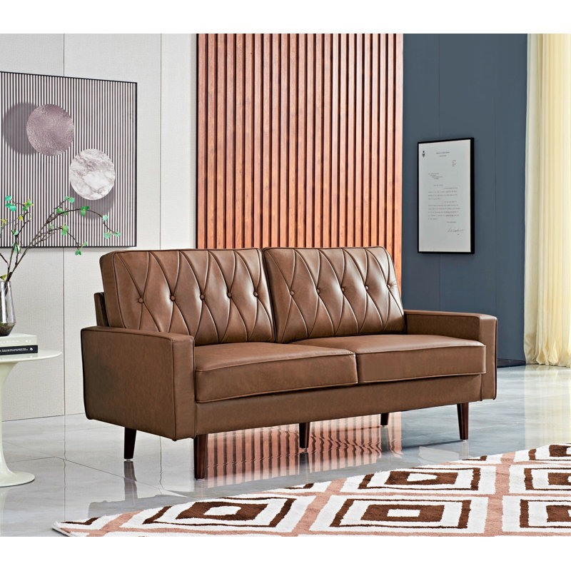 Faux Leather Square Arm Loveseat, Brown Faux Leather, 33" H x 70" W x 31" D