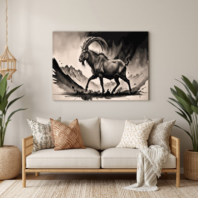 Wildlife Markhor Beige Metal Wall Art