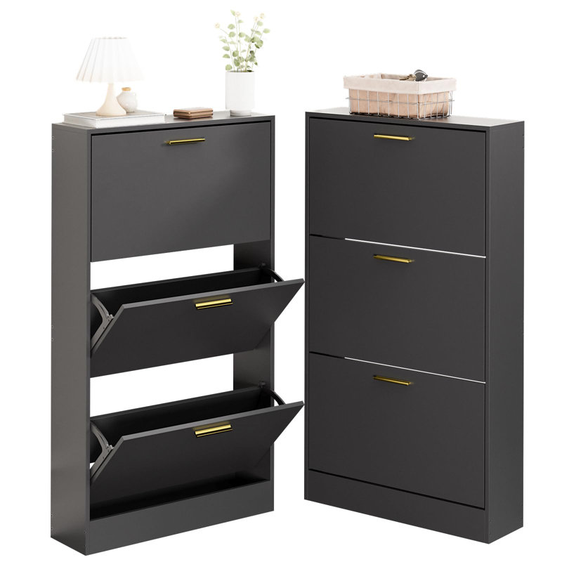 Armoire à chaussures avec 6 tiroirs rabattables, Noir